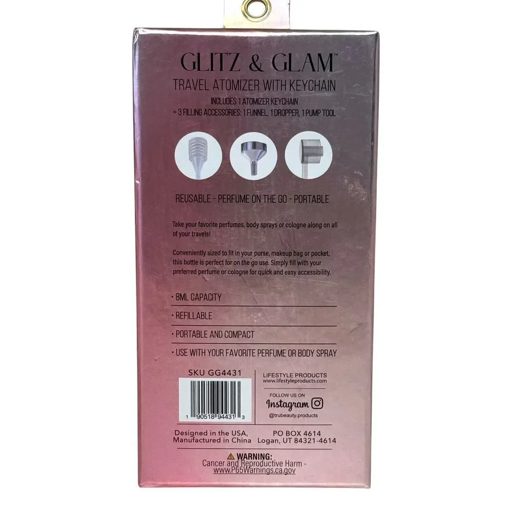 Glitz And Glam Pink Rhinestone Travel Atomizer With‎ Keychain 8ml New In Box